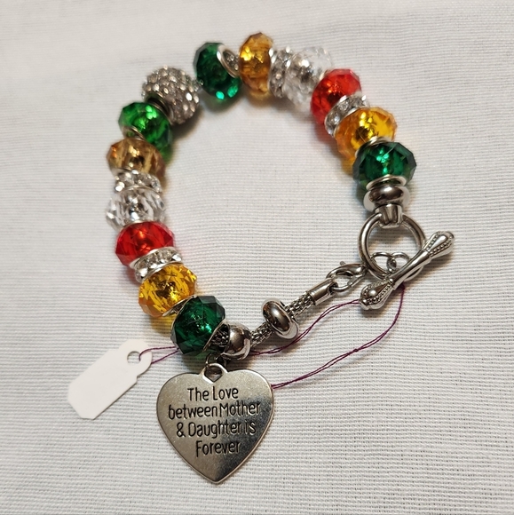 Handmade Bracelet Personalized Love Between Mother Daughter Red Green Rhinestone - Picture 1 of 8
